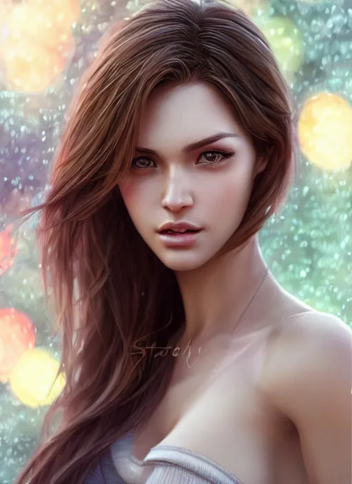 Image similar to photo of a gorgeous female in the style of stefan kostic, realistic, half body shot, sharp focus, 8 k high definition, insanely detailed, intricate, elegant, art by stanley lau and artgerm, bokeh foliage