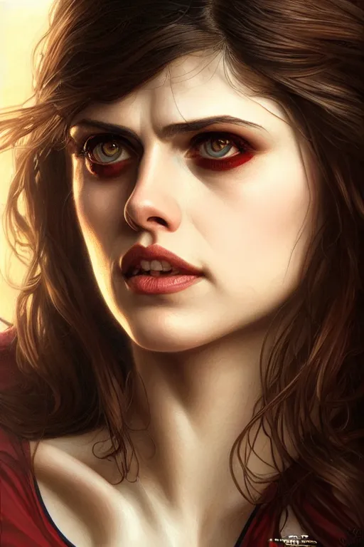 Image similar to alexandra daddario as spider girl, realistic portrait, symmetrical, highly detailed, digital painting, artstation, concept art, smooth, sharp focus, illustration, cinematic lighting, art by artgerm and greg rutkowski and alphonse mucha