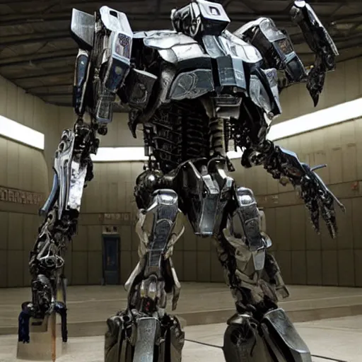 Image similar to cinematic still in real steel movie and westworld and pacific rim movie, one slim full body ornate intricate humanoid mega mech by fujioka kenki and by mamoru nagano