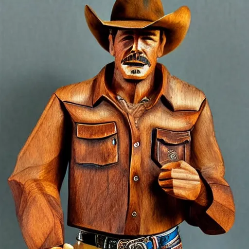 Prompt: a cowboy made out of wood, realistic, detailed,