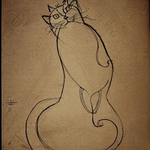 Prompt: da vinci ’ s sketch, depicting the design of cats,