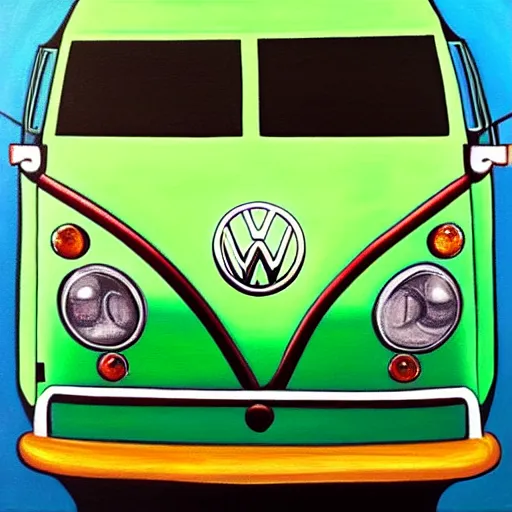 Image similar to a oil painting of a front view vw bus