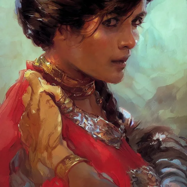 Prompt: book cover for a tamil man and red headed spanish girl portrait, elegant, intricate, digital painting, artstation, concept art, smooth, sharp focus, illustration, art by konstantin korovin and daniel f. gerhartz and john howe