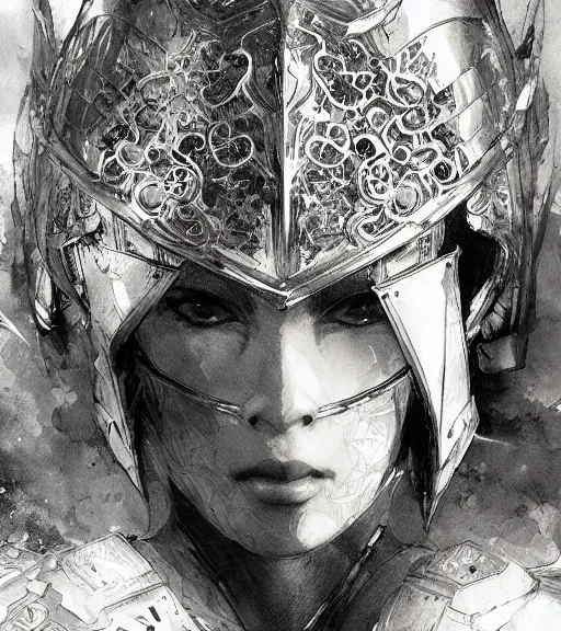 Image similar to portrait of anime woman in armor, pen and ink, intricate line drawings, by craig mullins, ruan jia, kentaro miura, greg rutkowski, loundraw