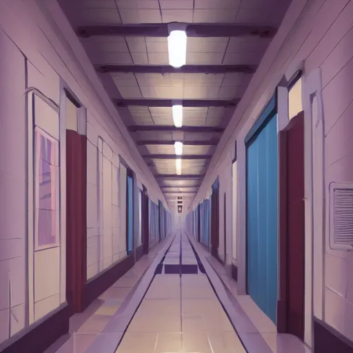 Image similar to school hallway, matte painting by sylvain sarrailh, artstation