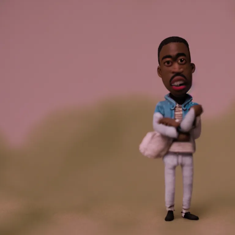 Image similar to a cinematic film still of a claymation stop motion film starring tyler the creator, shallow depth of field, 8 0 mm, f 1. 8