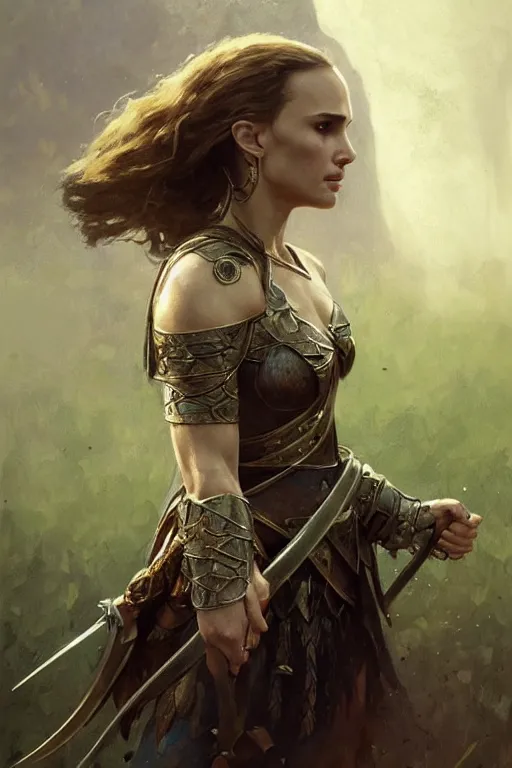 Image similar to natalie portman, legendary warrior, heroic, lord of the rings, tattoos, decorative ornaments, battle armor, by carl spitzweg, ismail inceoglu, vdragan bibin, hans thoma, greg rutkowski, alexandros pyromallis, perfect face, fine details, realistic shading photorealism