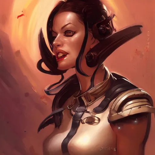 Prompt: Portrait of a stylish female space pirate, dark-hair, golden eyes, delicate features, teasing smile, face visible, artstation, graphic novel, art by stanley artgerm and greg rutkowski and peter mohrbacher,