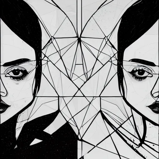 Image similar to perfectly centered geometrical symmetrical split male and female portrait of man and woman in love sharing one heart. illustration, highly detailed, simple, no jagged lines, smooth, artstation, artwork by obey, artwork by sandra chevrier