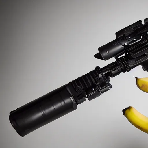 Image similar to product photo of a banana rifle. Studio lighting.