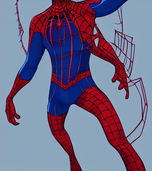 Image similar to very handsome peter parker with his spider suit around his waist, looking seductive, digital art