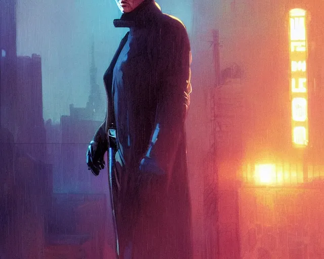 Image similar to 2 0 1 8 blade runner movie still young clint eastwood western look at the cityscape from roof perfect face fine realistic face pretty face reflective polymer suit tight neon puffy jacket blue futuristic sci - fi elegant by denis villeneuve tom anders zorn hans dragan bibin thoma greg rutkowski ismail inceoglu illustrated sand storm alphonse mucha