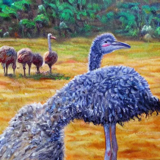 Image similar to oil painting zoo ostrich funeral