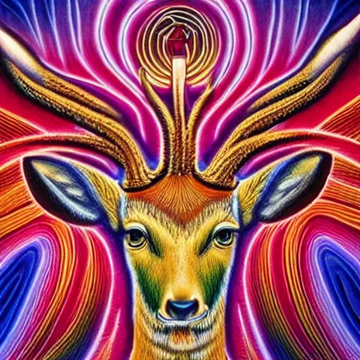 Image similar to deer deity by Alex Grey