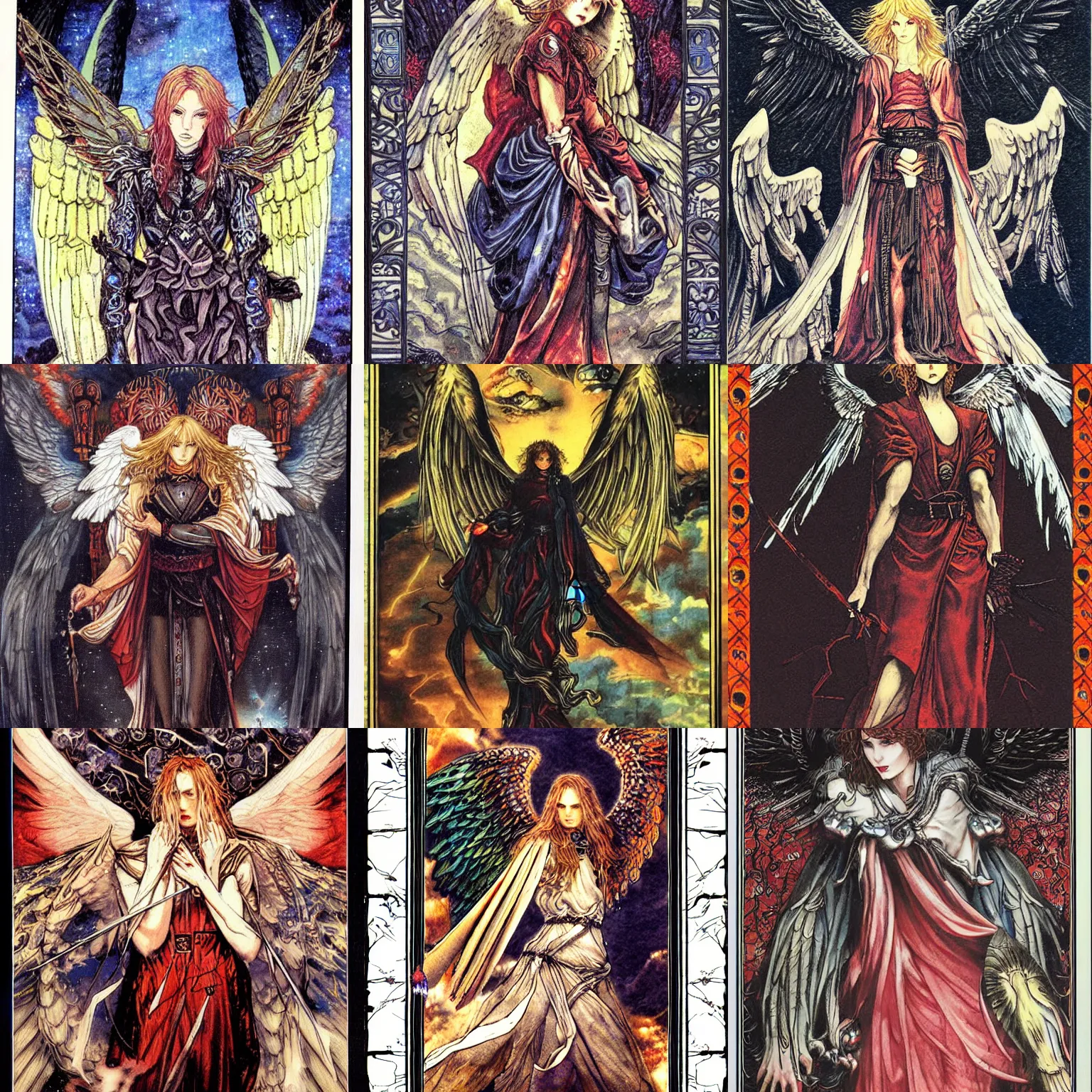 Prompt: tarot card about fallen angel,Ayami Kojima