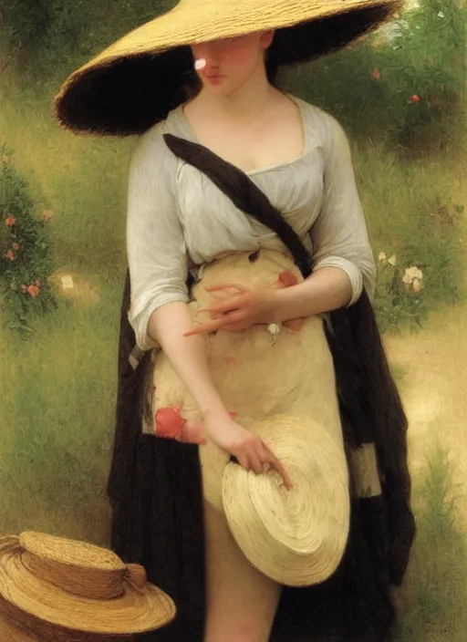 Prompt: leslie burke with straw hat, bouguereau