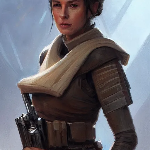 Image similar to portrait of a woman by greg rutkowski, jedi knight allana solo, straight brown hair, star wars expanded universe, she is about 2 0 years old, wearing the tactical gear of the galactic alliance, highly detailed portrait, digital painting, artstation, concept art, smooth, sharp foccus ilustration, artstation hq