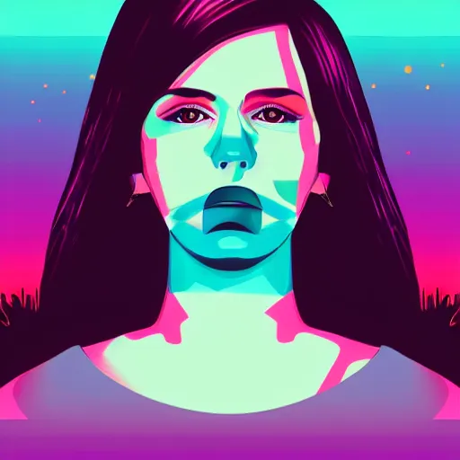 Image similar to a woman with a tatoo of semi colon on her face, in retro colors, synthwave style, 2 d digital vector art