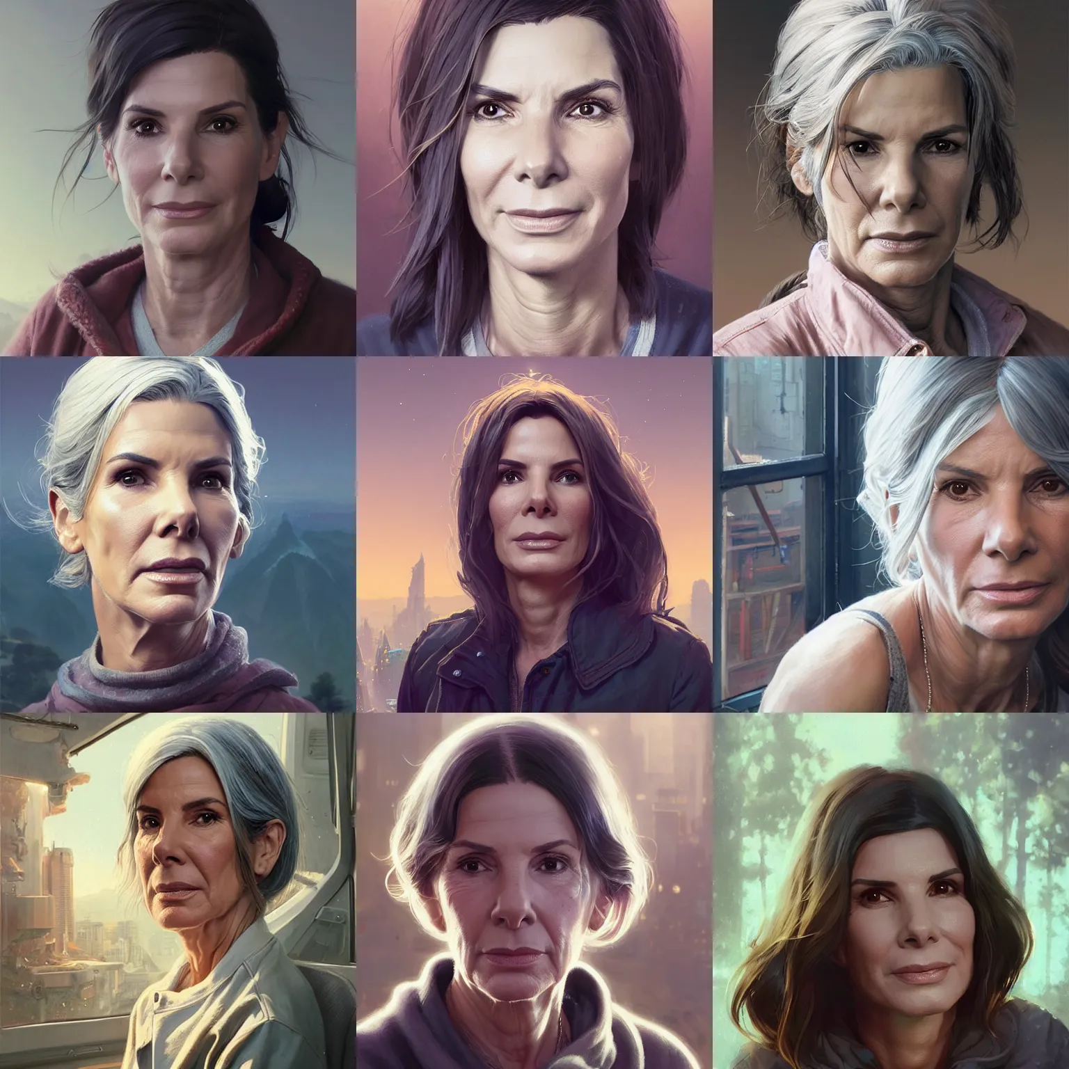 Prompt: highly detailed portrait sandra bullock 8 0 age in gta v, stephen bliss, unreal engine, fantasy art by greg rutkowski, loish, rhads, ferdinand knab, makoto shinkai and lois van baarle, ilya kuvshinov, rossdraws, tom bagshaw, global illumination, radiant light, detailed and intricate environment