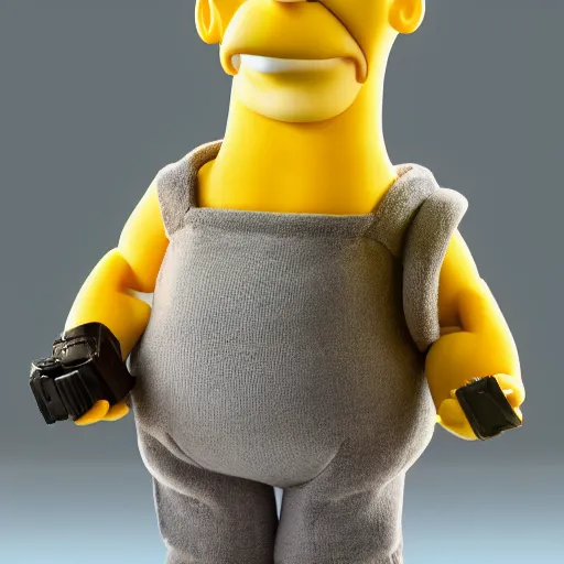 Image similar to cute Homer Simpson doll, studio photo, well detailed, artstation trend, HDR, professional lighting