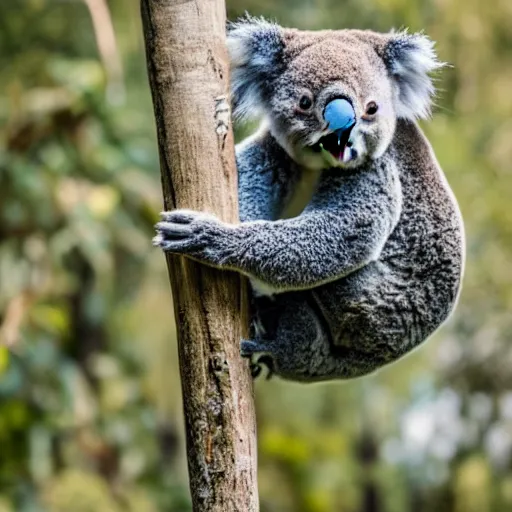 Image similar to koala walking on a rope, high