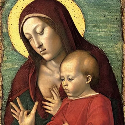 Prompt: Early renaissance painting of Madonna and child, by Filippo Lippi, 1400s, detailed