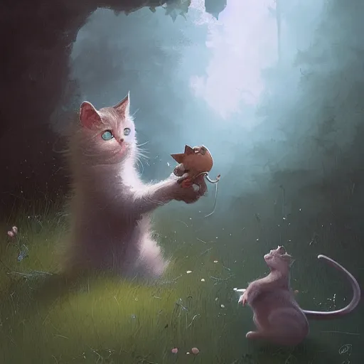 Prompt: a cat and mouse hybrid, digital art fantasy art, highly detailed, art by george stubbs, jakub rozalski, anton fadeev, james gurney, anato finnstark, ismail inceoglu