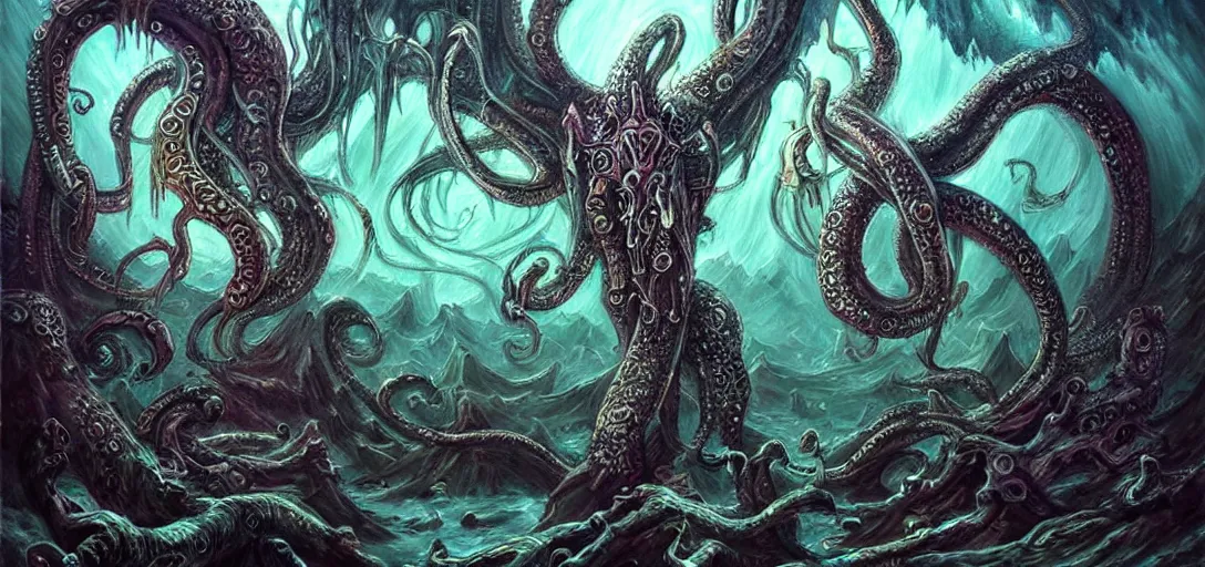 Image similar to beatiful eternal gods art fantasy mythology lovecraft style, detailed painting artstaition