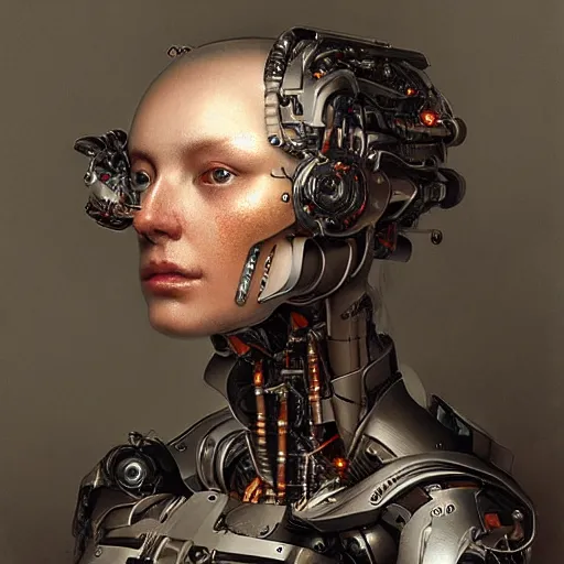 Image similar to ultra detailed, 4 k portrait of a cyborg by rachel ruysch