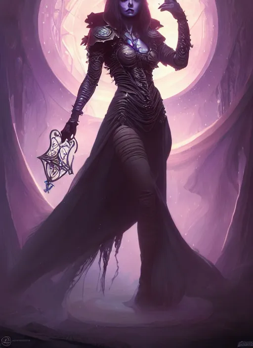 Image similar to a beautiful cinematic female Necromancer Sorceress, galatic shamen with Quantum energy fantasy, fantasy magic, undercut hairstyle, dark light night, intricate, elegant, sharp focus, illustration, highly detailed, digital painting, concept art, matte, art by WLOP and Artgerm and Greg Rutkowski and Alphonse Mucha, masterpiece