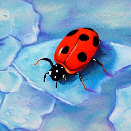 Prompt: a painting of a ladybug on ice