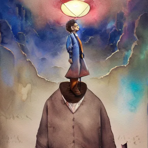 Prompt: Alfredo and the Afterlife, surrealism, watercolor, high detail, complex, trending on Artstation