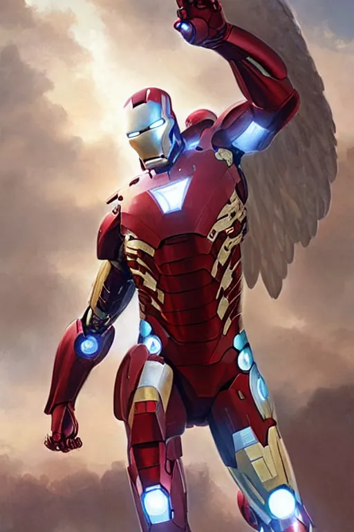 Image similar to ironman as an angel, anatomy, bathed in light, highly detailed, photorealistic, artstation, smooth, sharp focus, illustration, unreal engine 5, 8 k, art by artgerm and greg rutkowski and edgar maxence