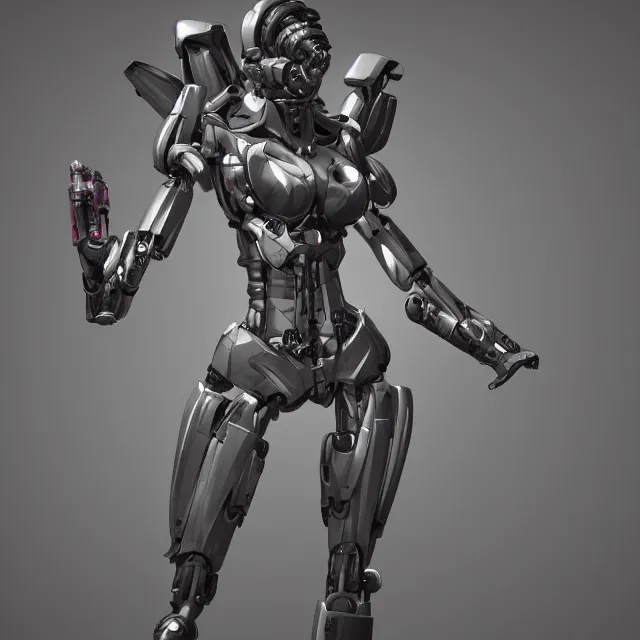 Prompt: Trending on ArtStation, Mecha, Cyborg, Female, Anthropomorphic, Digital 3D, Character Modeling, Concept Art