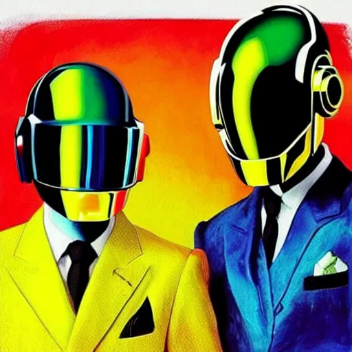 Prompt: “Daft Punk beautiful portrait in bright modern colors by Van Gogh”
