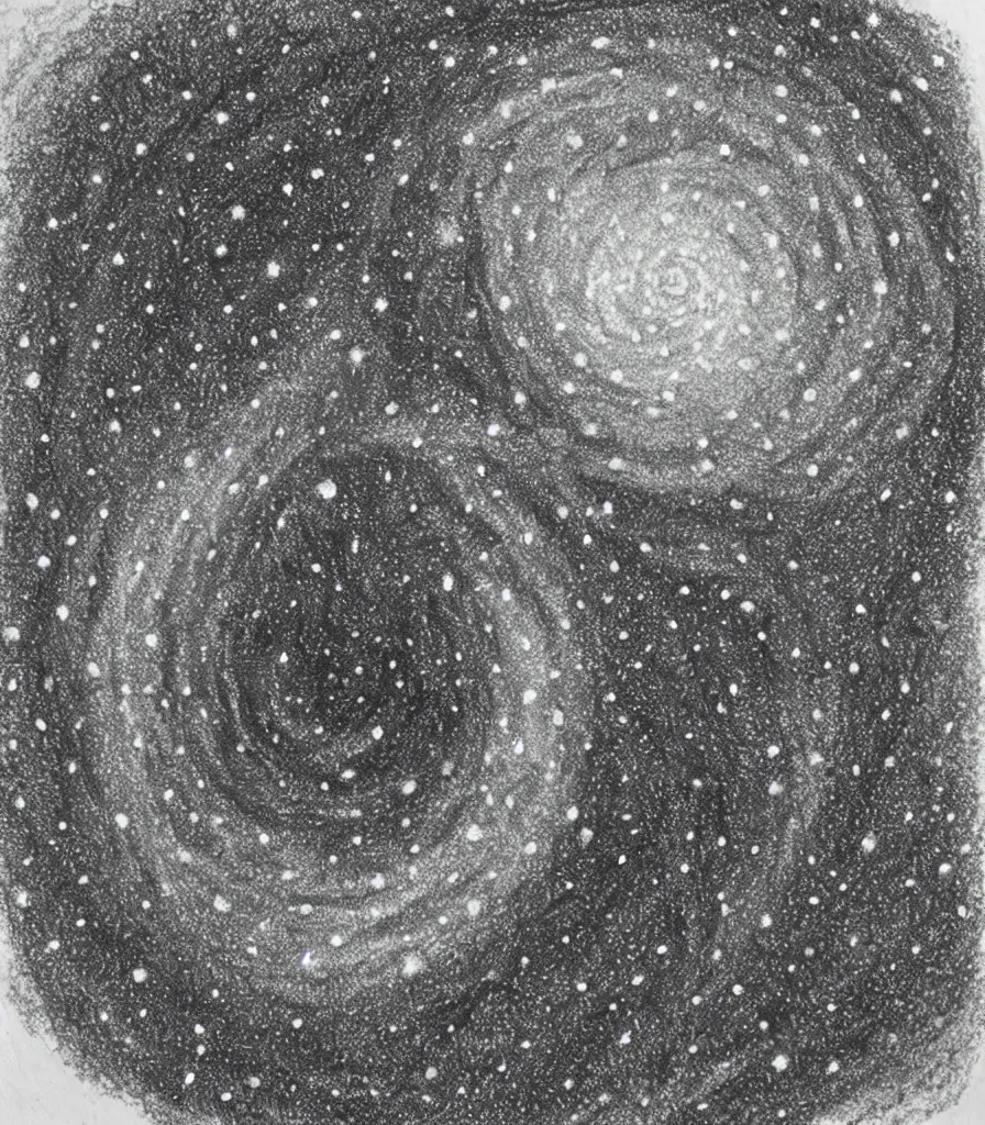 Image similar to a painting of a spiral galaxy , pointilism, rough charcoal sketch