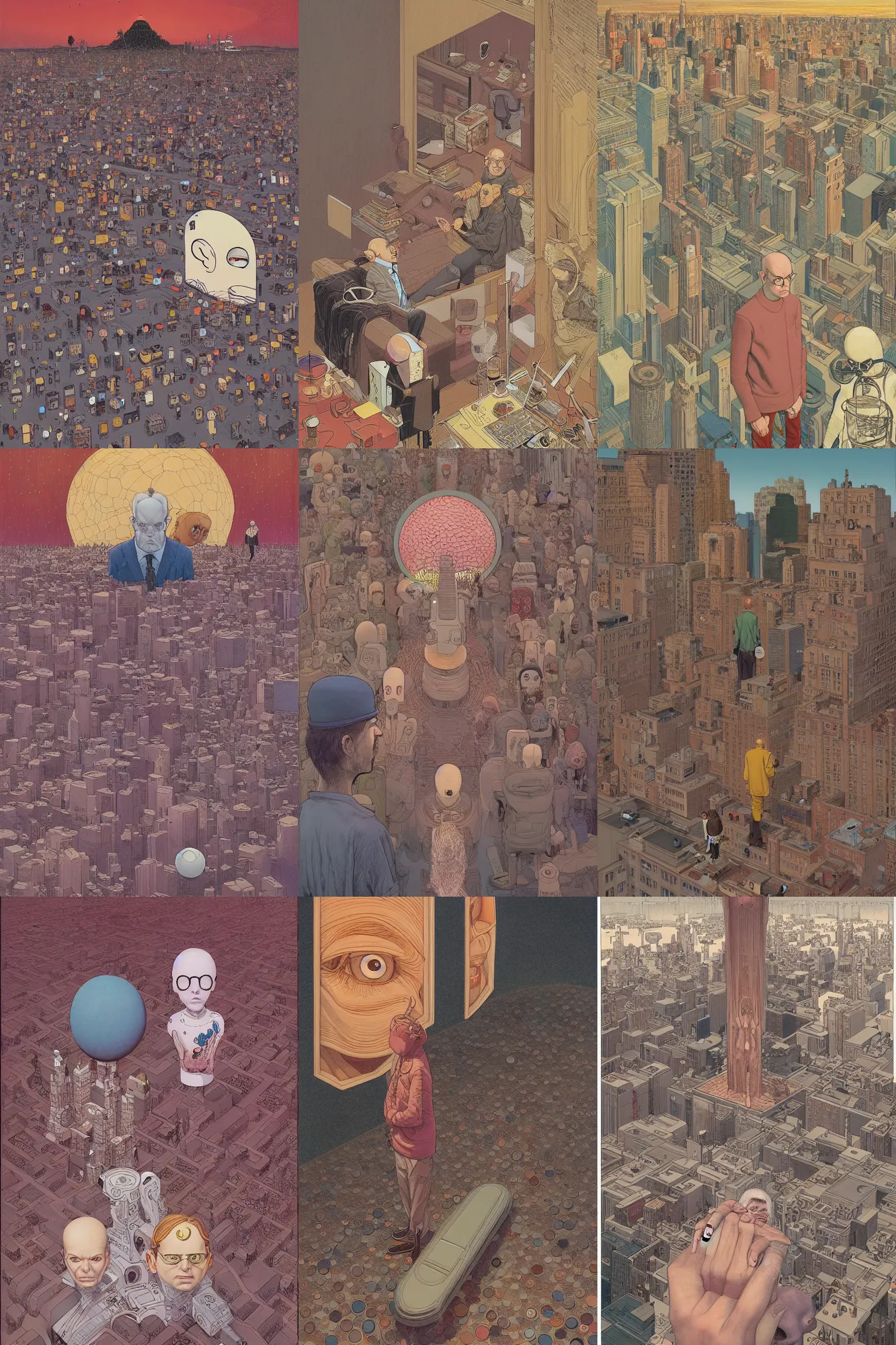 Prompt: the ego separates, by Moebius, by Daniel Clowes, by Mattias Adolfsson, ((by Mandy Jurgens)), oil on canvas