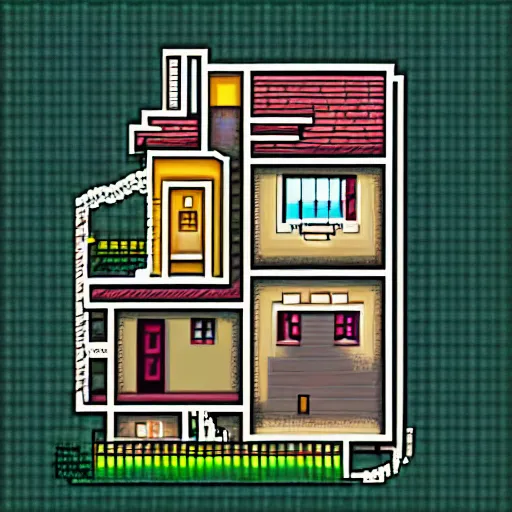 Image similar to House from the movie psycho with motel, pixelart, isometric, sega