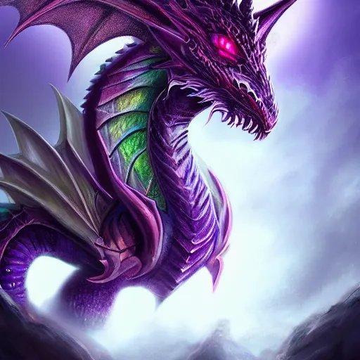 fantasy dragon with glowing purple eyes, high detail, | Stable Diffusion