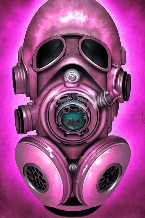 Image similar to Mechanical Gas Mask Machine leaking Pink Vapor, digital art, fantasy, magic, ultra detailed, professional illustration