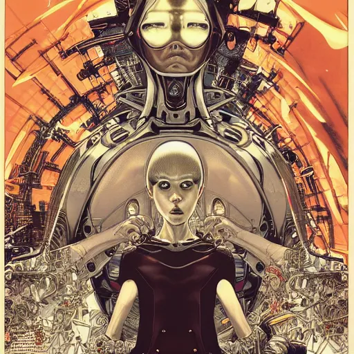 Image similar to portrait of crazy ex machina, symmetrical, by yoichi hatakenaka, masamune shirow, josan gonzales and dan mumford, ayami kojima, takato yamamoto, barclay shaw, karol bak, yukito kishiro