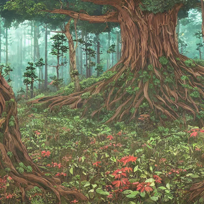 Image similar to ancient forest clearing, fairy circles, a poster by studio ghibli, featured on pixiv, environmental art, hd, highly detailed and intricate masterpiece
