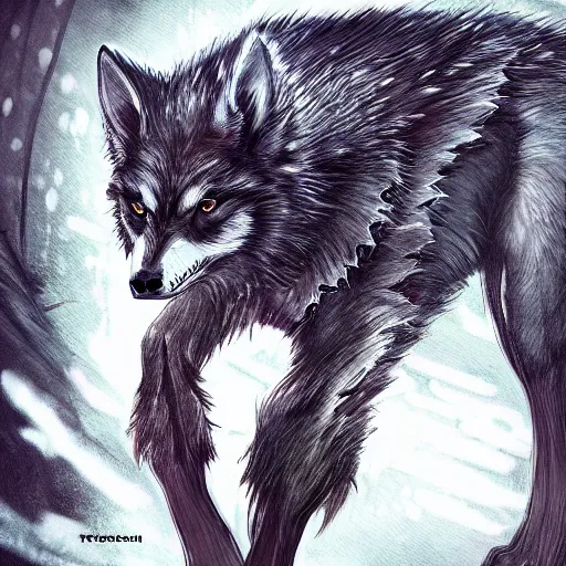 Prompt: winterfell cyberpunk wolves trending on arstation