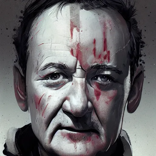 Prompt: close-up, symmetrical!, portrait of a young Bill Murray, bruised and scarred! cyberpunk, techwear! by Greg Rutkowski, matte painting, trending on artstation