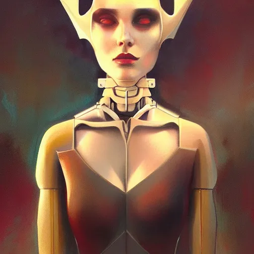 Prompt: a beautiful female robot, elegant pose, by Anato Finnstark, Tom Bagshaw, Brom