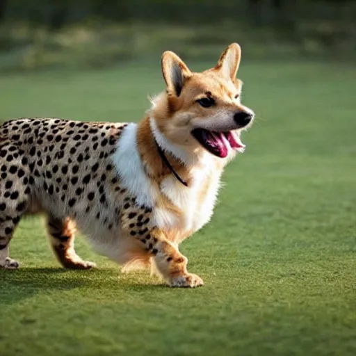 Prompt: a hybrid between a corgi and a cheetah, photography, award - winning, national geographic channel, discovery channel, 8 k