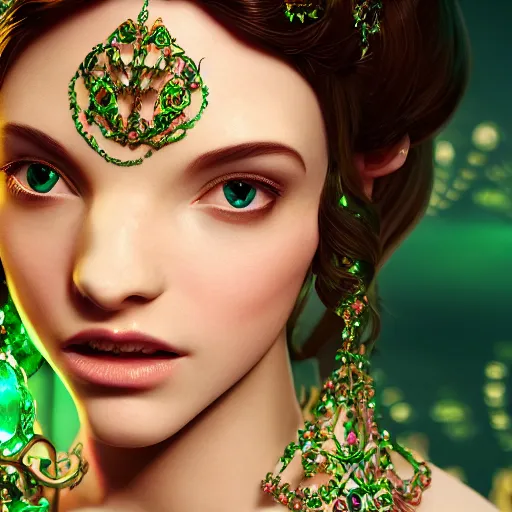 Image similar to wonderful princess of emerald with fair skin, ornate 8 k gorgeous intricate detailed, accent lighting, dramatic light, octane render