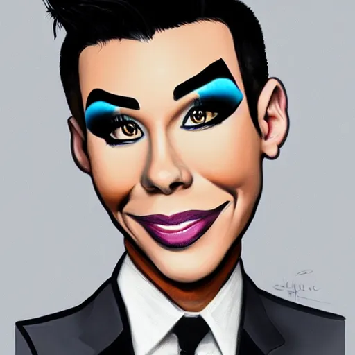 Image similar to a caricature painting of james charles