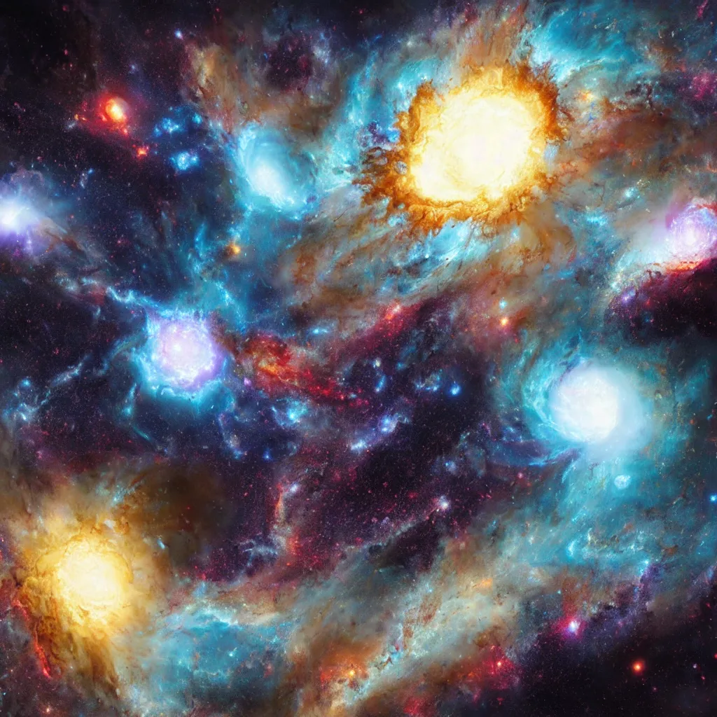 Image similar to Supernovae event collision galaxies, Greg Rutkowski