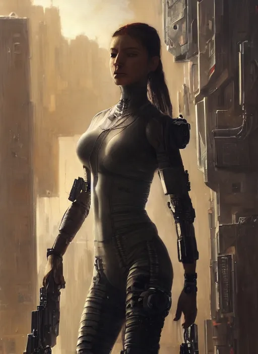 Image similar to sarah kerrigan. cyberpunk mercenary in a military vest ( blade runner 2 0 4 9, cyberpunk 2 0 7 7 ). orientalist portrait by john william waterhouse and james gurney and theodore ralli and nasreddine dinet, oil on canvas. cinematic, hyper realism, realistic proportions, dramatic lighting, high detail 4 k